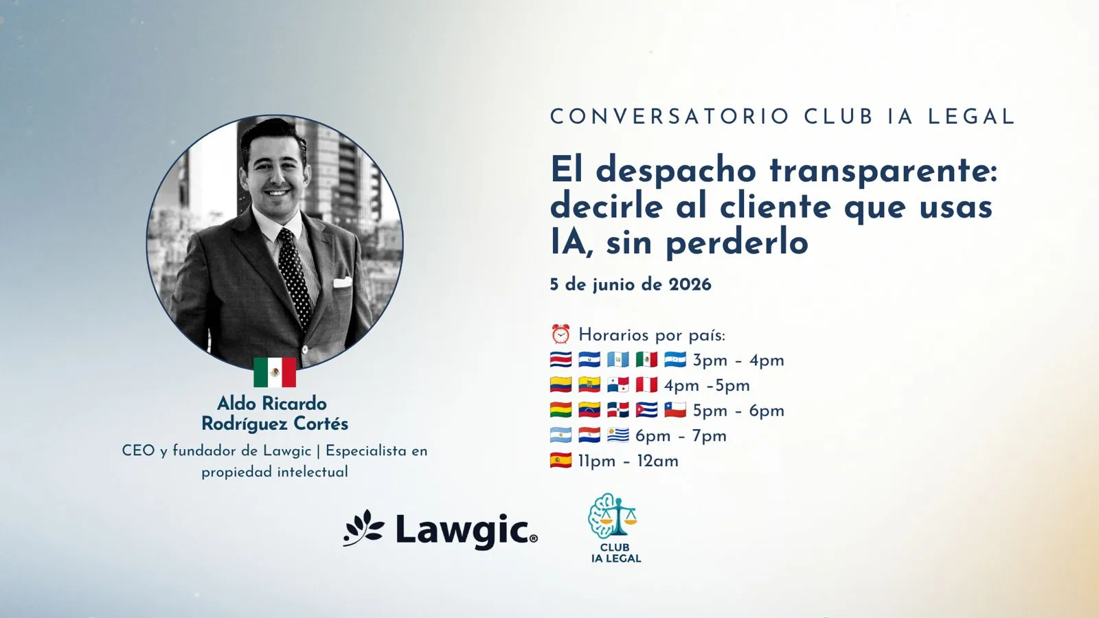 Banner del evento El despacho transparente, Conversatorio Club IA Legal, 5 de junio de 2026