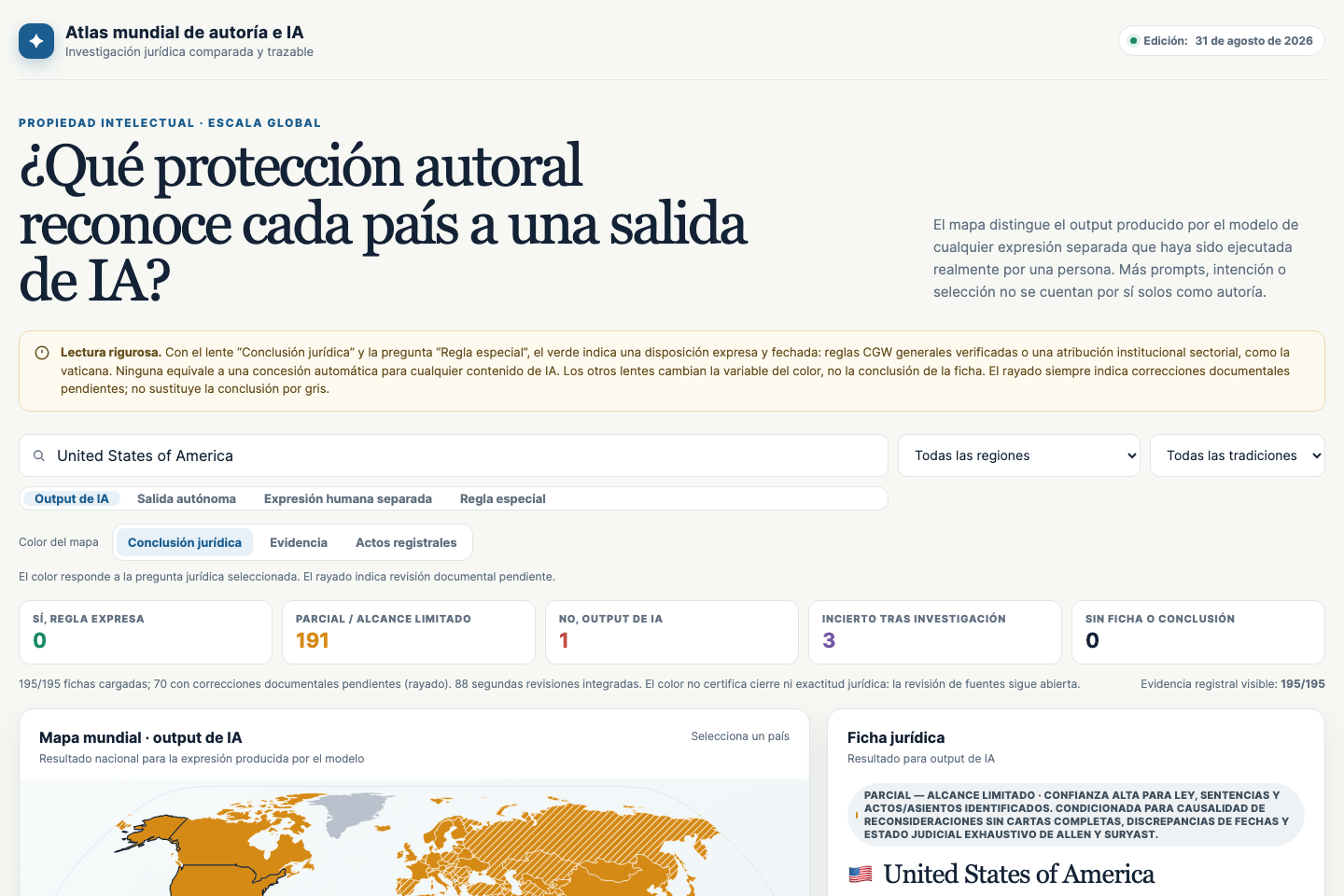 Vista del Atlas mundial de autoría e IA